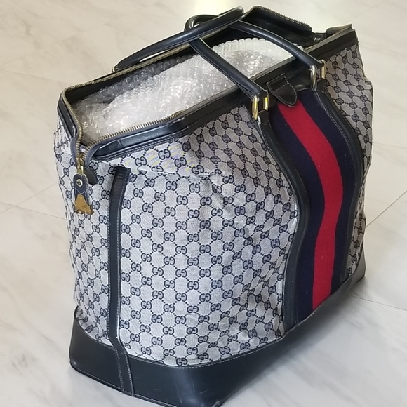 Fabulous Rare Vintage Gucci web travel weekender Boston Train Case luggage bag - Picture 11 of 16